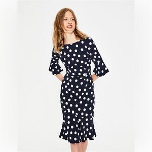 Boden Black and White Bell flippy Sleeve Sheath Dress